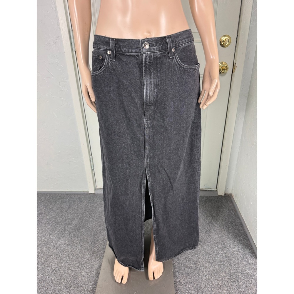 Agolde Denim Leif Maxi Women's Skirt 30 Denim Front slit Zip Cotton Jean N4